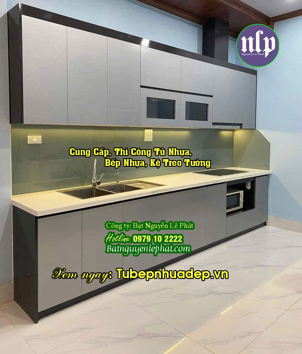 Thi công tủ bếp nhựa treo tường tại Thủ Dầu Một Mẫu Lắp Bếp Tủ Nhựa Treo Tường